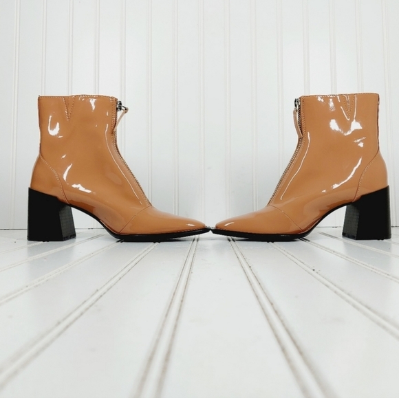 Nordstrom Open Edit Chloe Boots Vegan Patent Leather Chunky Square Toe B… - Picture 4 of 10